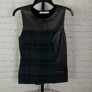 Bailey 44 Tartan Green Plaid Faux Leather Tank Size Medium